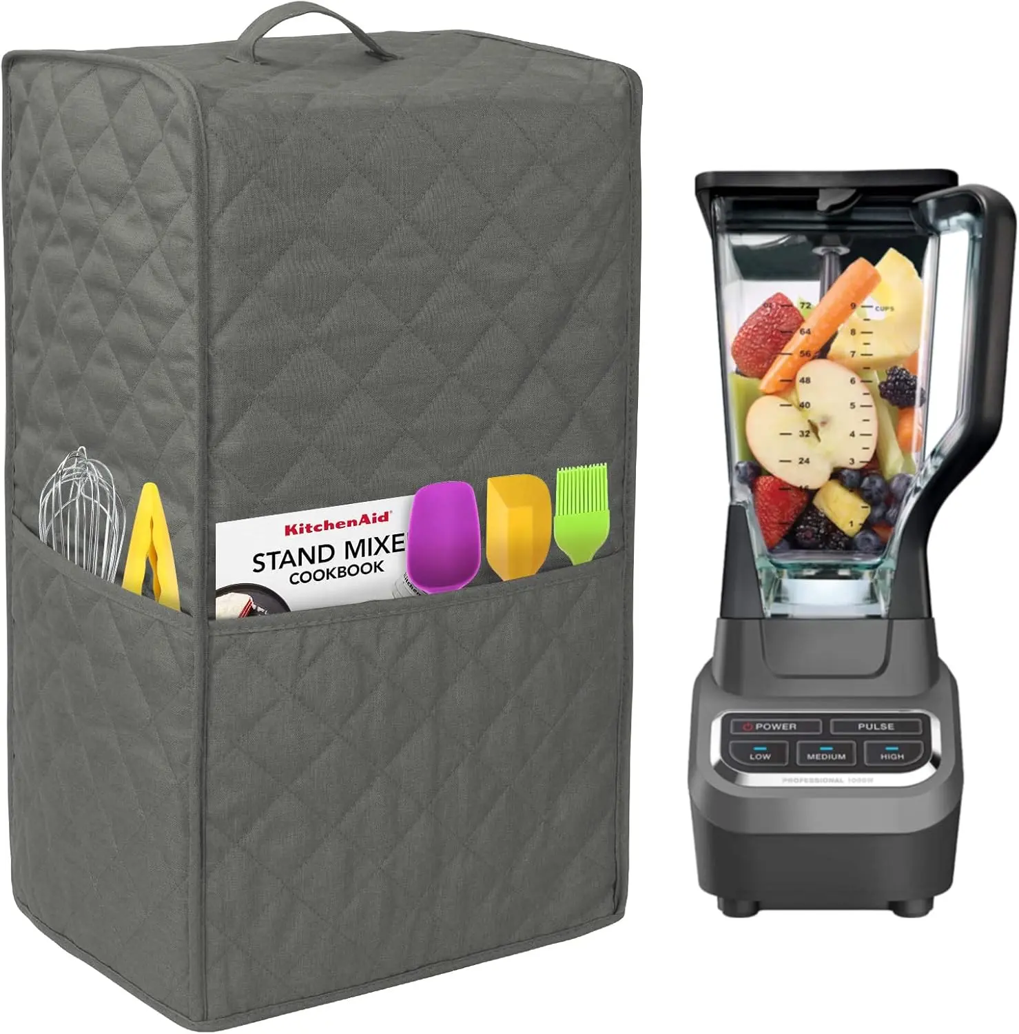 Kitchen Blender Dust Cover,Blender Covers Compatible with Ninja Foodi Blender,Blender Covers For kitchen Appliance Covers,Blender Cover with Accessory Pocket. (Grey)