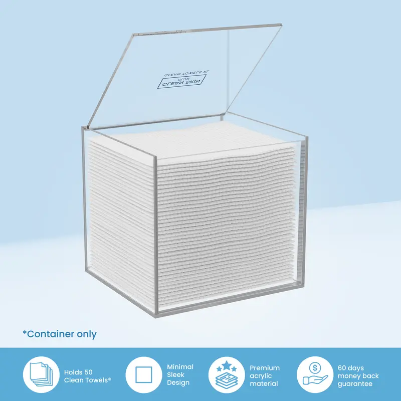 CLEAN SKIN CLUB Clear Acrylic Box for Clean Towels XL (NOT Included), Container For 50 Disposable Clean Towels XL, Face Towelettes Bathroom Counter Storage, Bin for Cleansing Facial Dry Wipes