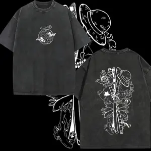 Gomu Gomu No Mi Shirt - One Pieceeee Anime Double Printed Vintage Washed Tee Unisex Oversize Anime Manga Washed Heavyweight Cotton T-shirt, Gift For Anime Fan, Anime Lover	