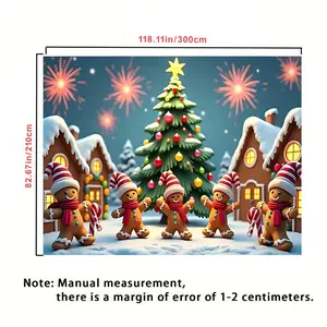 1pc Christmas Party decoration, made of polyester material, Christmas gingerbread house background picture, suitable for indoor and outdoor decoration, Christmas party decoration, photography background decoration