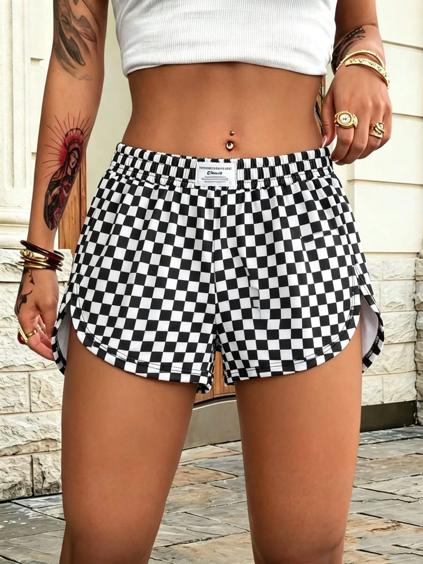 Women's Y2K Checkerboard Shorts High Waist Elastic Waist Casual Loose Running Shorts