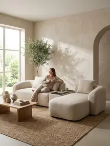 【3 Packages】Deals For You Relefree 136" Curved Modular Chenille Sectional Sofa, Boneless Cloud Comfort Couch with High-Resilience Foam, Thick Backrest, Movable Coffee Table for Living Room, Oversized White Boneless Sofa summerwins