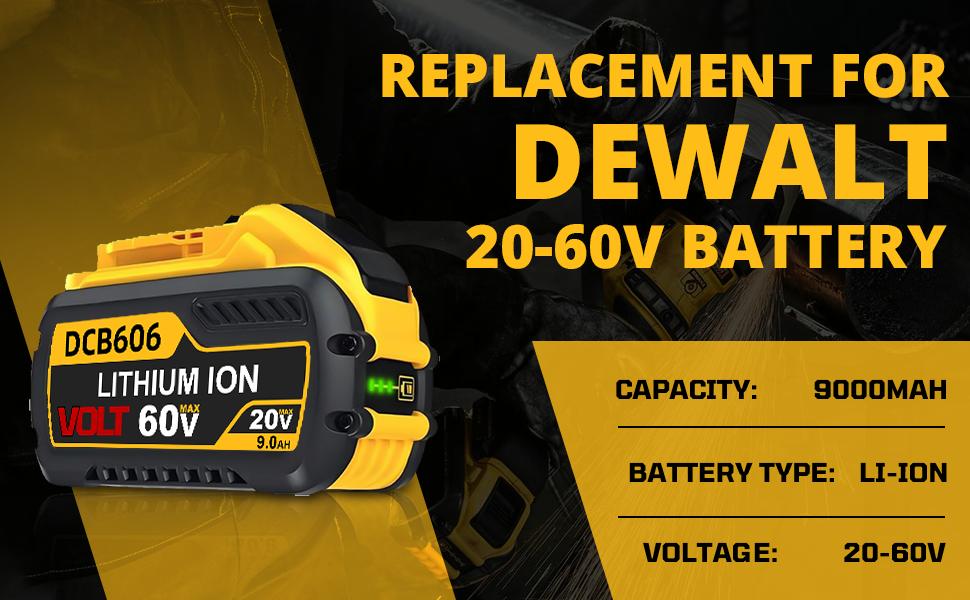 2 Packs 9000mAh 20V/60V MAX Replace for DeWalt DCB606 DCB609 DCB612 Battery Compatible with DeWalt 20V/60V 9.0Ah Batteries, Chargers and Power Tools 2 Packs 9000mAh 20V/60V MAX Replace for DeWalt DCB606 DCB609 DCB612 Battery Compatible with DeWalt 20V/60V 9.0Ah Batteries, Chargers and Power Tools
