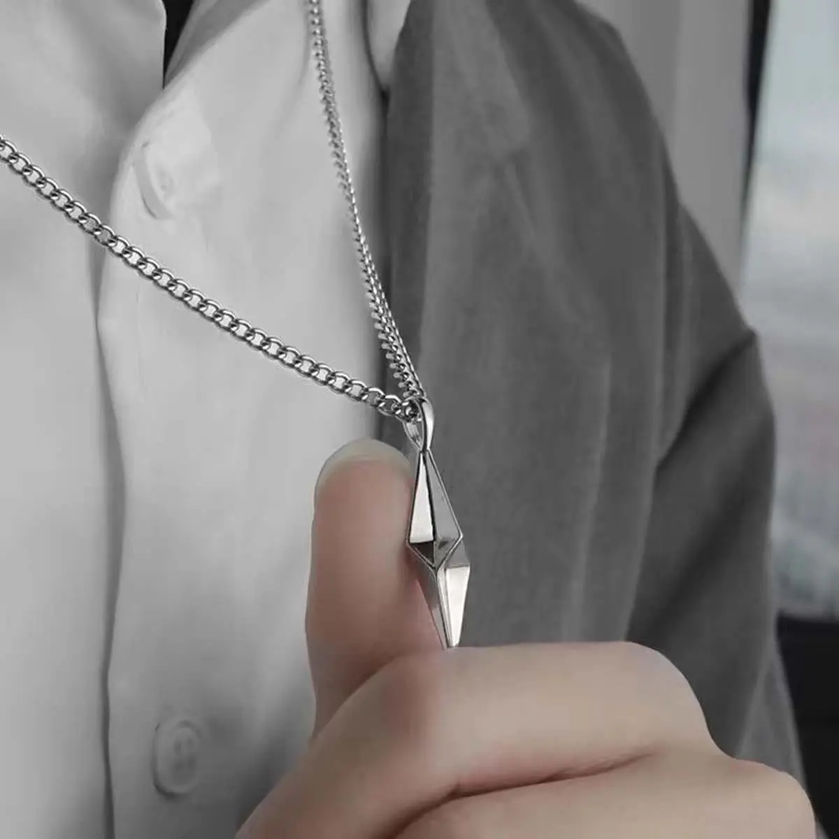 Minimalist Chain Necklaces for Men with Angular Geometric Pendant, Silver-Tone Modern Statement Jewelry, Ideal Necklace Gift for Daily Wear