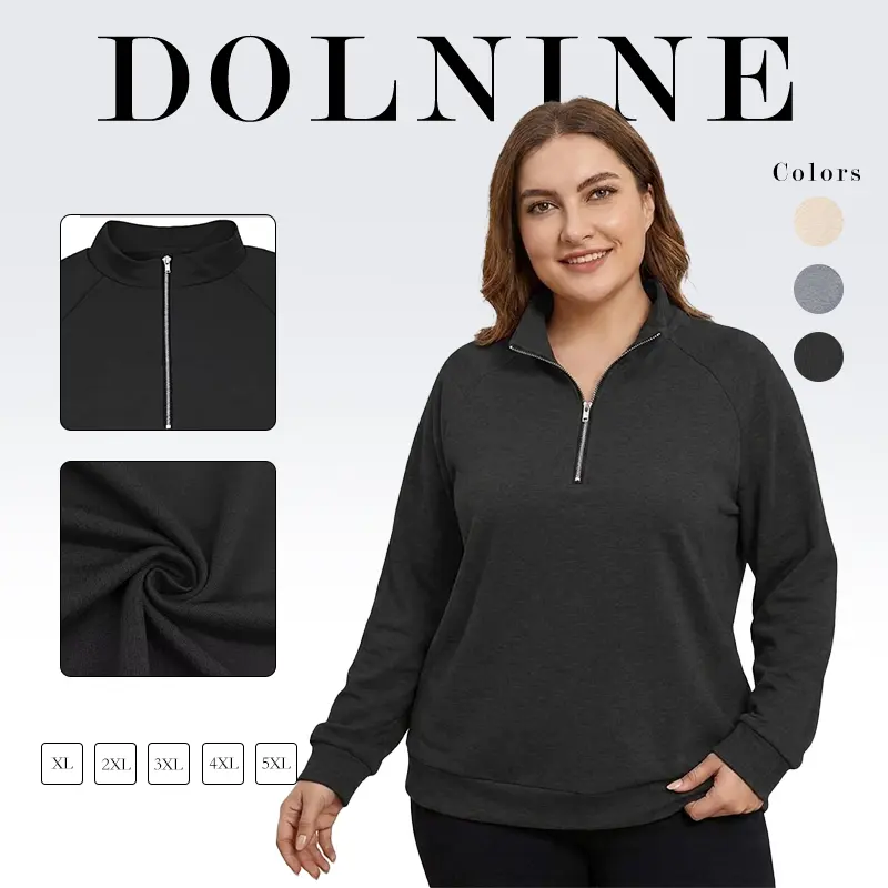 Plus-Size-Sweatshirts for Women Casual Oversized Half Zip Pullover Tops Dressy Long Sleeve Crewneck Blouses Shirts DPS1165