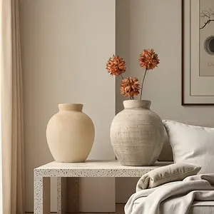 Classic Retro Off- Chubby Ceramic Vase, Decorative Ornament for Living Room, Entrance Hall, Storage Shelf, Outdoor Use, Water-Fillable, Home Decor Vase