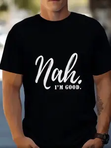 English Print Round Neck T-Shirt, Must-Have Fashion Essential, Super Cool Street Style, Simple Versatile Design, Slim-Fitting Casual Top