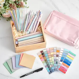 135 count Book Annotation Kit Aesthetic Pencil Case Bag 12 Highlighter 11 Gel Pen 1 Marker 300 Sheet Transparent Sticky Notes Pad 2640 Index Stickers  Study Supplies (Kawaii,)