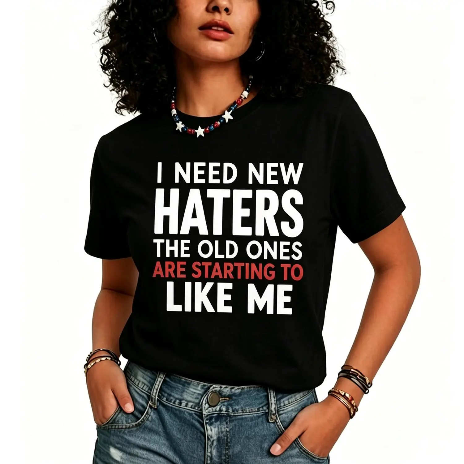 Comfortable Cotton T-Shirt Featuring I Need New Haters Graphic for Women Casual Crew Neck Short Sleeve
