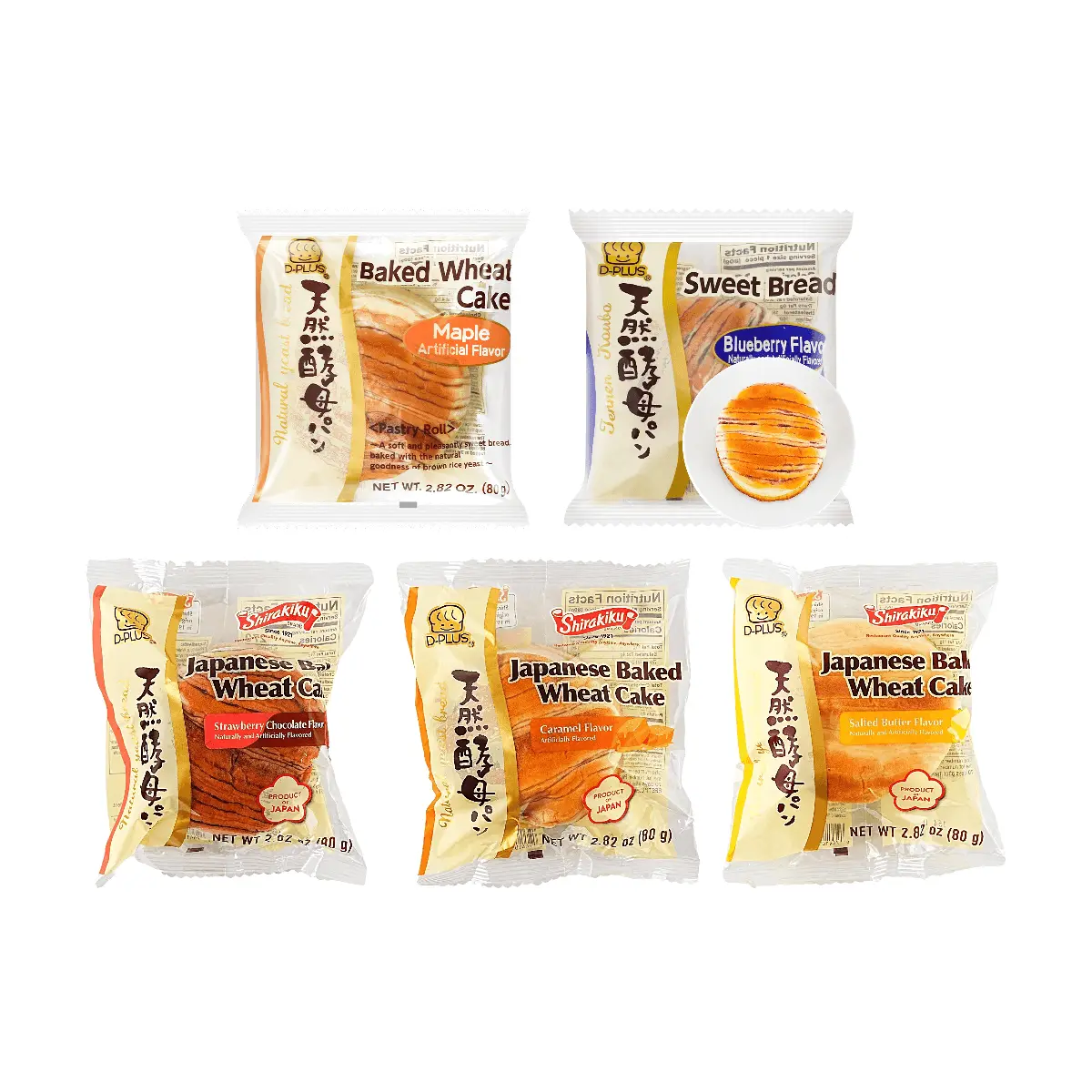 D-PLUS Japanese Natural Yeast Bread 5 Flavor Variety Pack 400g - Maple Blueberry Strawberry Chocolate Caramel Salted Butter - Nutritious Breakfast