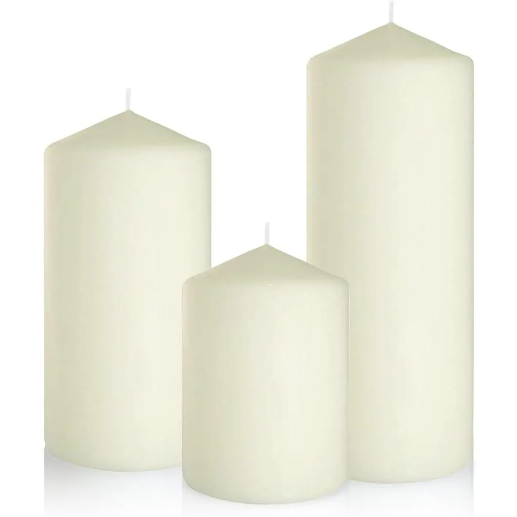 Dripless 3x4 3x6 3x8 Inch  Pillar Candles, 3 Packs Unscented Long Lasting Large Different Sizes Cylinder Column Wax Candles for Home Table Decor Power Outage