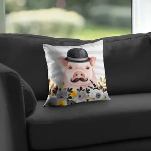 Begin Home Decor C1PC141435P69K 14 x 14 in. Small Detective Pig - Gray Poly Twill Throw for Home Decor