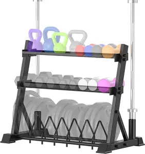 Ultra Fuego 3-Tier Dumbbell Rack Storage Stand for Weight Plates, Kettlebells, and Curling Bars Organiser