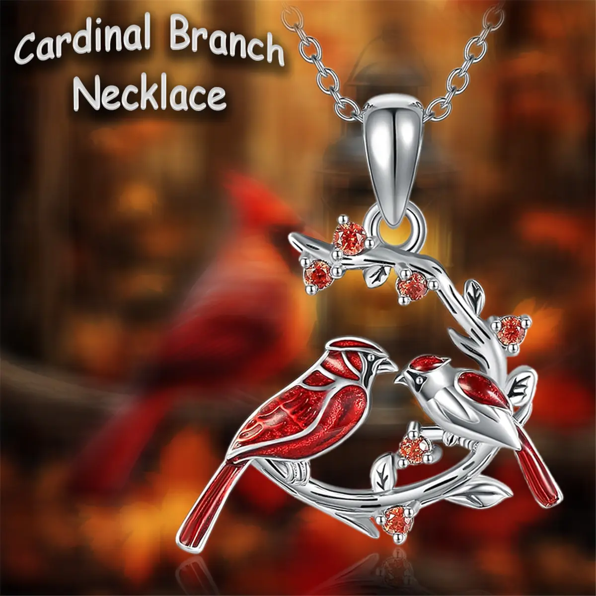 Women's Elegant Sparkling Red Zircon Cardinal Bird Branch Pendant Necklace - Alloy Jewelry with Stainless Steel Chain, Animal-Themed Female Anniversary Birthday Gift, Exquisite
