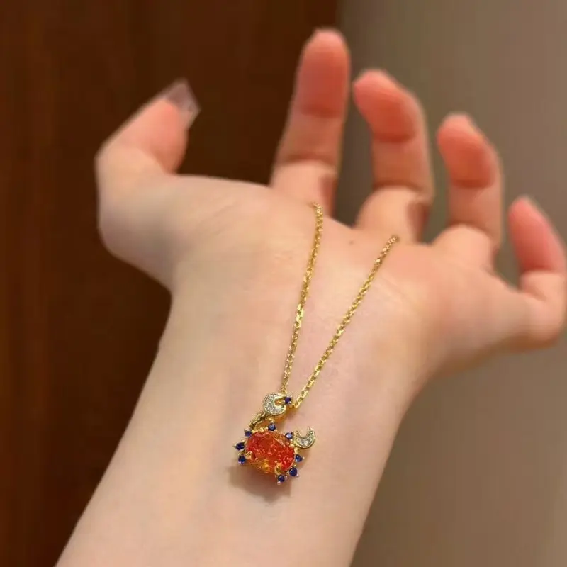 LisiZen Women's Light Luxury Crab Necklace with Sparkling Colorful Stones, Alloy Chain, Everyday Wear Refined Charm Costume Jewelry Accessory DZXL4226