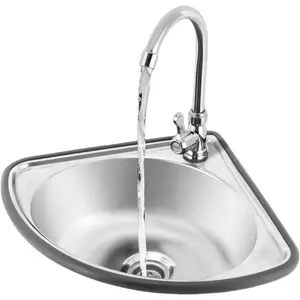 Stainless Steel Triangular Hand Basin Sink, Modern Wall-mounted, Countertop Mounted Corner Basin Sink with Basin Faucet Drain Pipe Inlet Pipe Nail-free Adhesive, Silver
