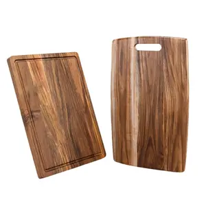 Large Teak Wood Cutting Board, Wooden Cutting Board, Kitchen Cooking Chopping Block, Outdoor Picnic Board, with Juice Groove and Handle, 15.8/14.17 Inch