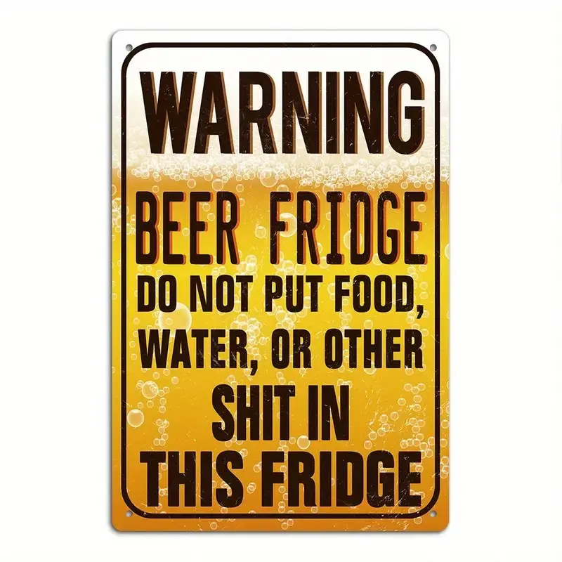 （Non-magnetic）2D Flat Vintage Beer Fridge Warning Metal Tin Sign, Funny Irregular Shape Wall Decor for Bar Man Cave Kitchen, Humorous Beer Lover Gift, Classic Aluminum Plaque Home Bar Accessories