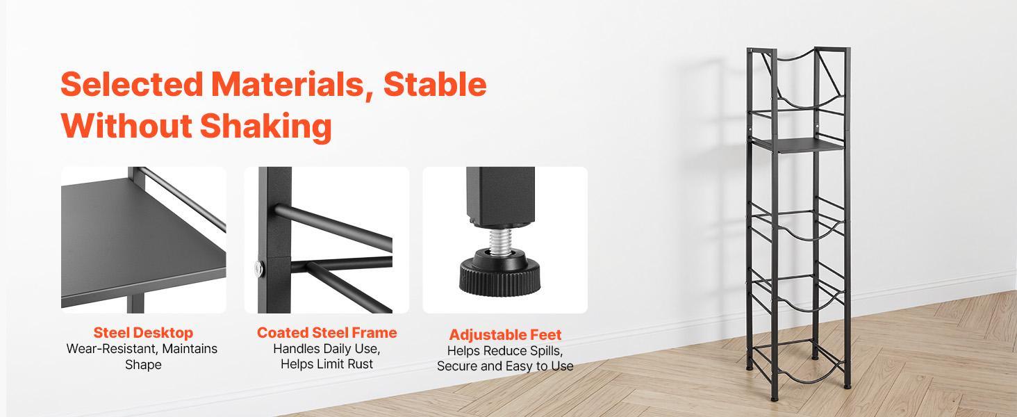 【Summerfinds】VEVOR Water Jug Holder5 Tiers 3 and 5 Gallon Water Bottle Holder for 4 BottlesHeavy Duty Jug Rack Organizer with Storage ShelfAdjustable Feetand Handlefor KitchenOfficeLiving RoomBlack
