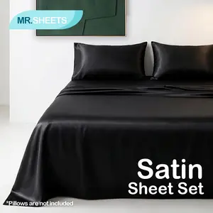 NTBAY Satin Sheet Set 3/4 Piece, Silky Smooth Cooling Bed Sheets for Hair and Skin, Luxury Breathable Bedding with Deep Pockets