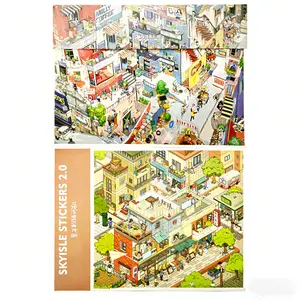 SkyIsle Stickers My Town Life 1.0 & Childhood Paper Airplane 2.0 - 2 Sheets adult stress relief Creative Relaxing Toy 3D Scene Sticker Set for All Ages Ideal for DIY Projects