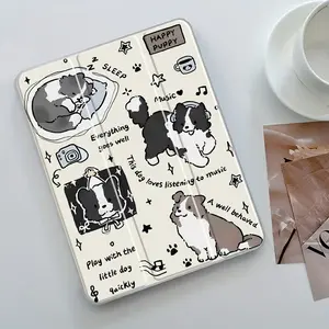 Cute Dog Pattern Tablet Case, Auto Wake/Sleep Tablet Protective Shell Cover with Pencil Holder, Tablet Accessories Compatible with iPad Casing