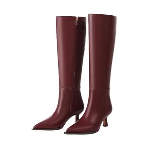 Women's Knee High Boots Chunky Heel Pointed Toe Kitten High Boots Suede Long Boots Dress Tall Boots