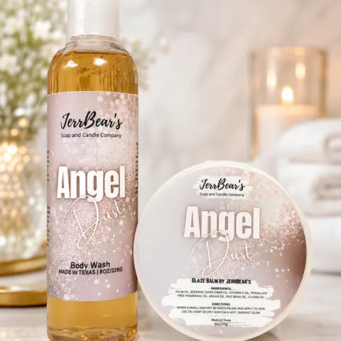 JerrBear's Luxury Glaze 2-Piece Bath & Body Care Set for Adults - 16oz Radiant Cleansing Wash, Beeswax-Infused Moisture-Locking Scented Balm, Adds Silky Soft Touch, Silky-Smooth Post-Shower Feel