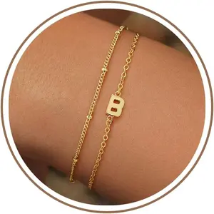 Gold Initial Bracelets for Women Girls - 18K Gold Plated Layered Letter A-Z Initial Bracelets Dainty Letter Bracelet for Women Trendy Gifts for Mom Wife Friends