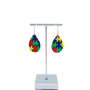 Autism awareness faux leather earrings