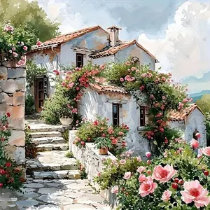 5D DIY Diamond Arts Colorful Painting Kit, 1 Set Spring House Scenery Pattern Diamond Arts Colorful Painting without Frame, Handmade Art Crafts for Home Decor