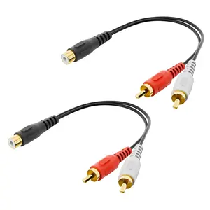 RCA Splitter 1 Female to 2 Male (8 Inch), Stereo Audio Y Cable, Gold Plated Dual RCA Male Adapter for Car Audio, Subwoofer, TV, CD Player, Home Theater and so on, 2 Pack