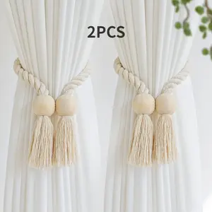 2pcs ties, simple wooden tassel curtain buckles, home decoration, Window Decorations Supplies