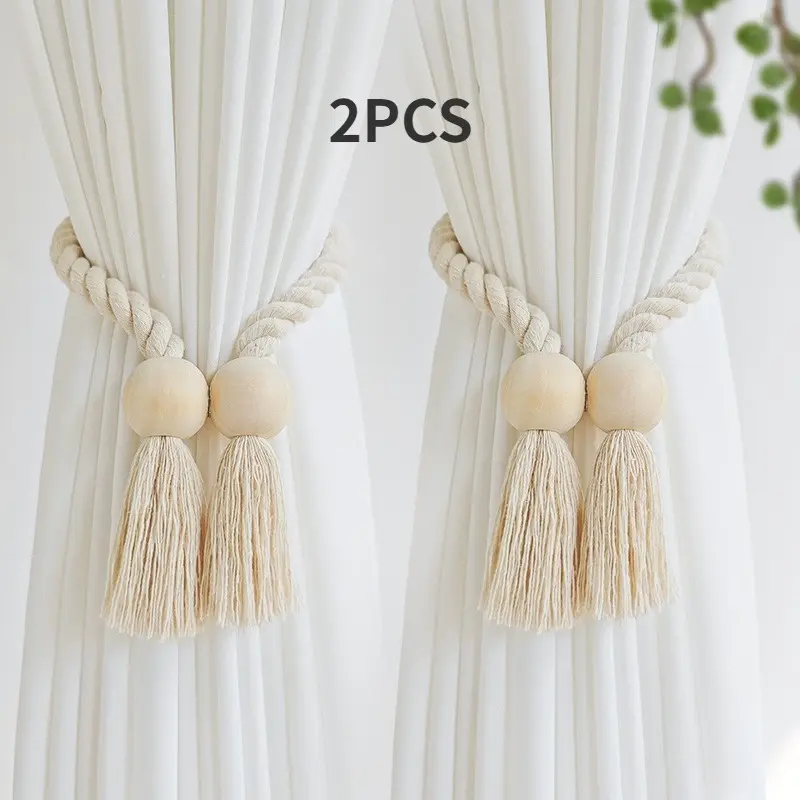 2pcs ties, simple wooden tassel curtain buckles, home decoration, Interior Decoration Accessories, Window Decorations Supplies