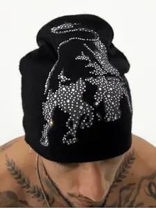 New High Street Hip Hop Fashion Harajuku Ins Hot Diamond Dome Knitted Hat European and American Y2K Hat 2026 New Year Gift Knitting Beanie