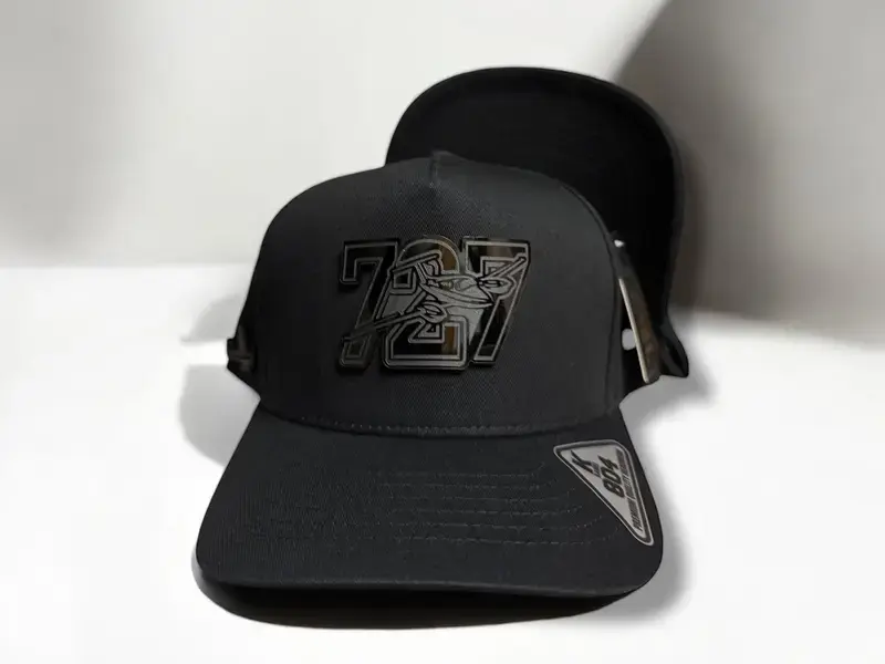 Black Embroidered Trucker Hat 727 | Adjustable Mesh Snapback Cap | Flat Brim Baseball Hat for Men & Women