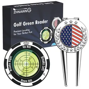 ZHNAWNG Golf Green Reader - Precision Leveling Tool with High Accuracy Green Reading Aid & Divot Repair Kit, Golf Ball Marker, Hat Clips, Ideal Gift for Golfers