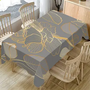 Rectangular Tablecloth, Picnic Table Cover with Luxury Design, Gold Rose and Leaf Pattern, Stylish Decor for Indoor and Outdoor Dining, Perfect for Festivals, Weddings, Parties, and Picnics