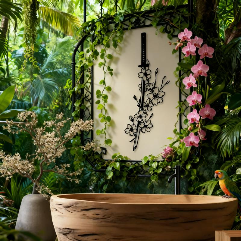 Japanese Cultural Blooming Plum Blossom Samurai Metal Wall Art Unique Samurai Spirit Art Mural for Living Rooms Bedrooms Ideal Gift for Enthusiasts Easy to Hang Home Office Decor