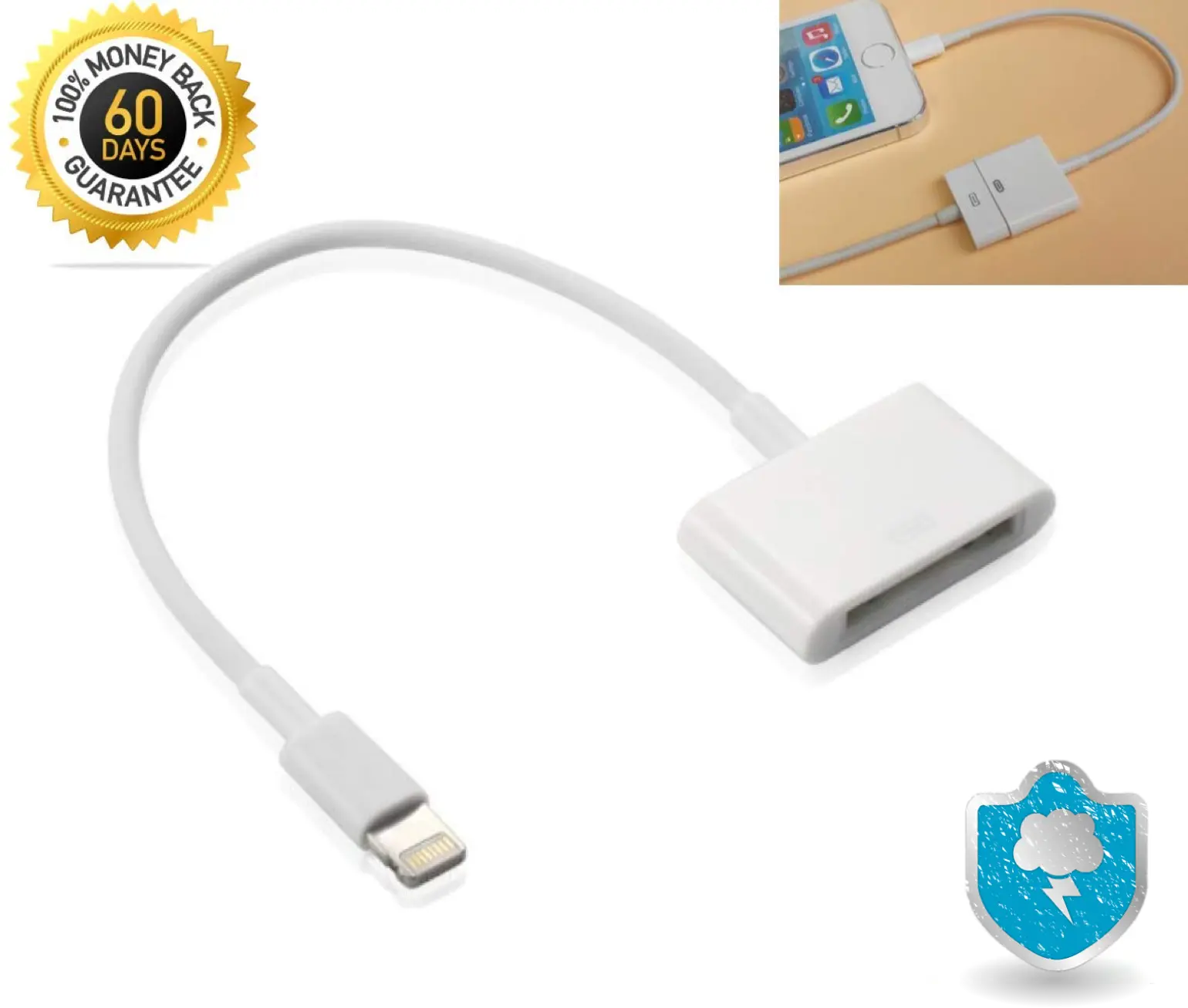 8pin to 30pin Charge Sync Cable Adapter Converter Cord for iPhone/iPod/iPad White Charging Charger