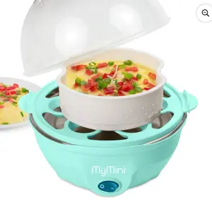 Compact and Colorful Easy Egg Cooker - 7-Egg Capacity, Auto Shut-Off, Measuring Cup Included - Kitchen