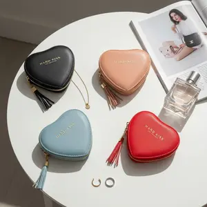 Heart Wallet Keychain Bag Accessories Y2K Designer PU Leather Coin Purse with Tassel Cute Compact Card Holder Girl Fashion Mini Travel Money Bag Small Zipper Pouch Trendy Ladies Accessory Soft Portable Wallet Elegant Gift Idea