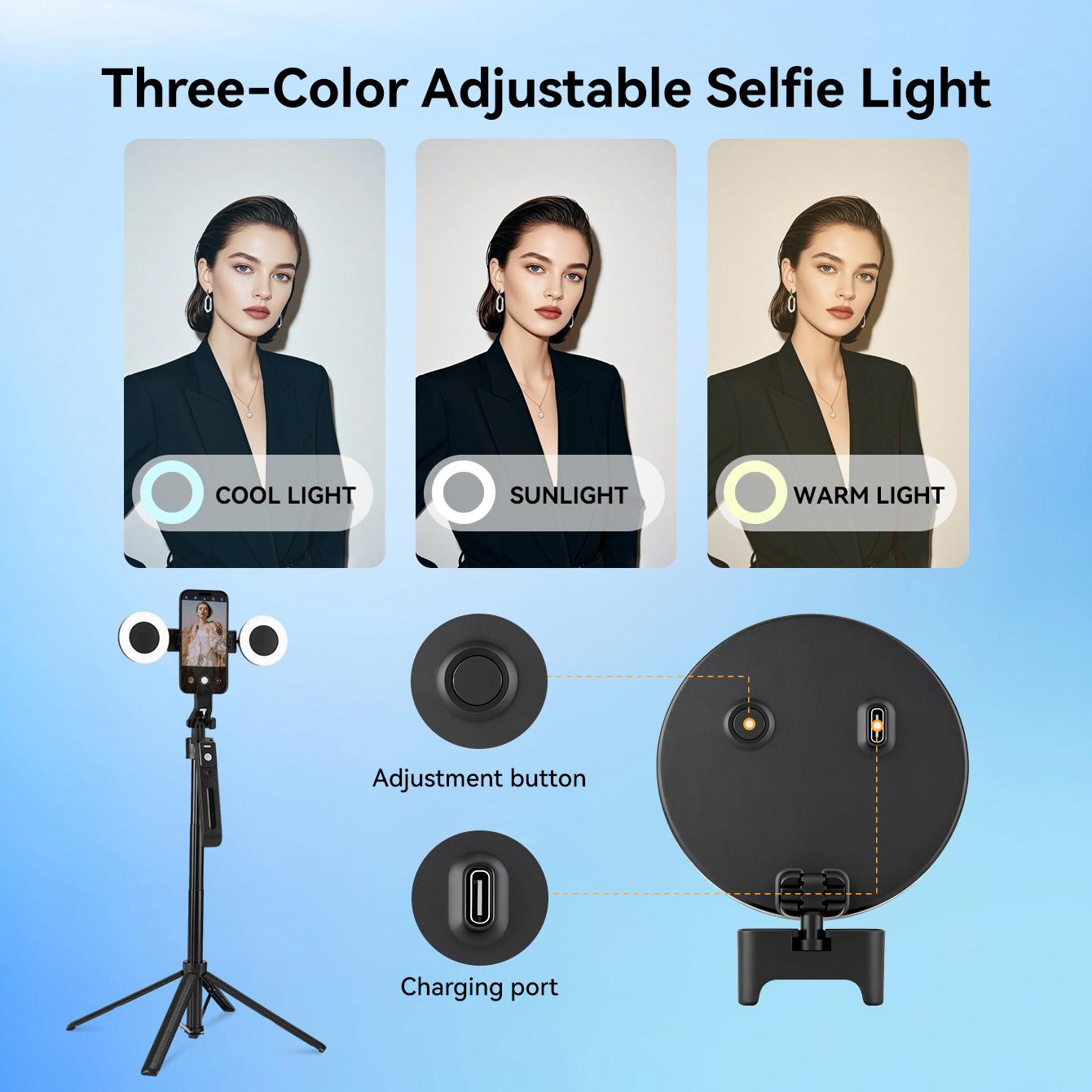 2025 New AI Selfie Stick Tripod, 360° Face Tracking. Multi-func Phone Mount W/ Remote & Fill Light, Adjustable Height, Sturdy Base. Compatible W/ IPhone & Android, For YouTube Recording & Travel Photography. Sleek Metal Finish, Durable.