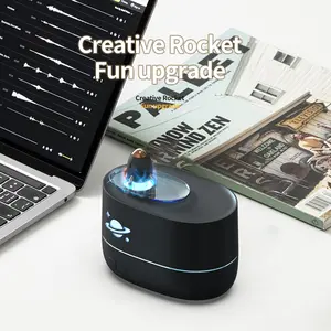 12.3oz Rocket Desktop Air Humidifier - with Colorful Nightlight - USB Powered, unmute, time, Water Shortage Protection, Visible Water Volume, Removable Cover, Creative Design - Suitable for office, bedroom, living room, dormitory