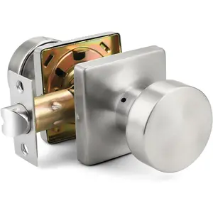 Passage Door Knobs Interior, Closet Keyless Door Handles for Balcony or Hallway, 1 Pack Square Panel Door Knob in Brushed Nickel Finish
