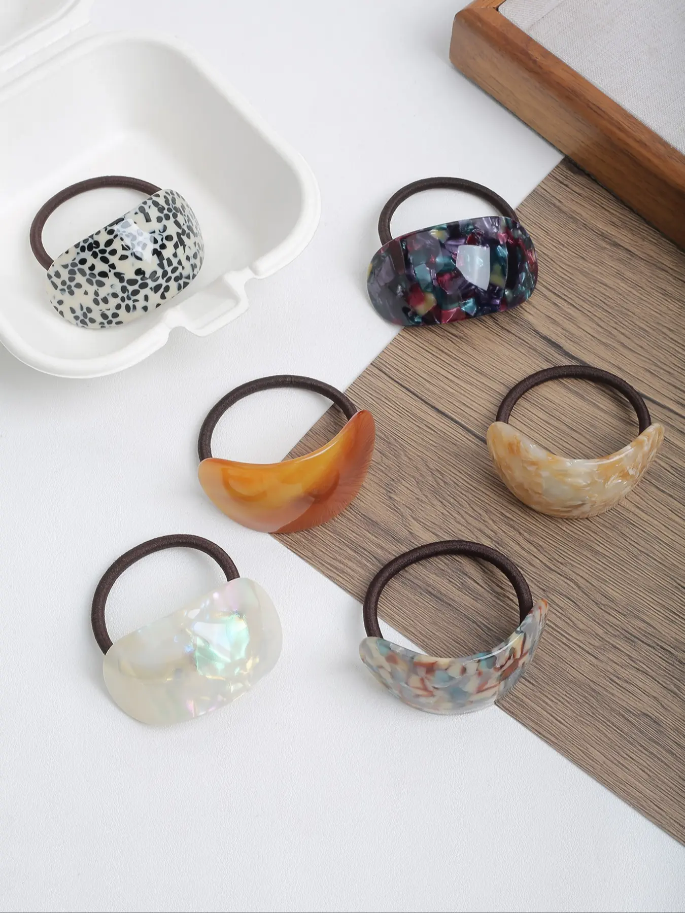 Elegant Marble Pattern Hair Ties, High Elasticity Durable Acetate ...