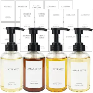 4 Pieces Coffee Syrup Dispenser Bottle 300ml PET Black Pump Bottles with Labels for Coffee Bar Organization
