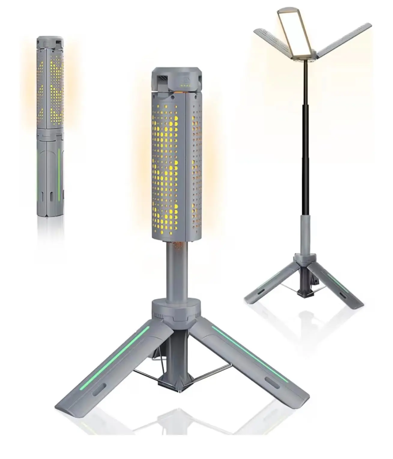 Rechargeable 8000mAh Camping and Work Light with Adjustable Stand 3.4 ft, 3000 Lumen Cordless Work Light Featuring 3 Adjustable Heads, Dimmable Emergency Flashlight with Telescopic Tripod