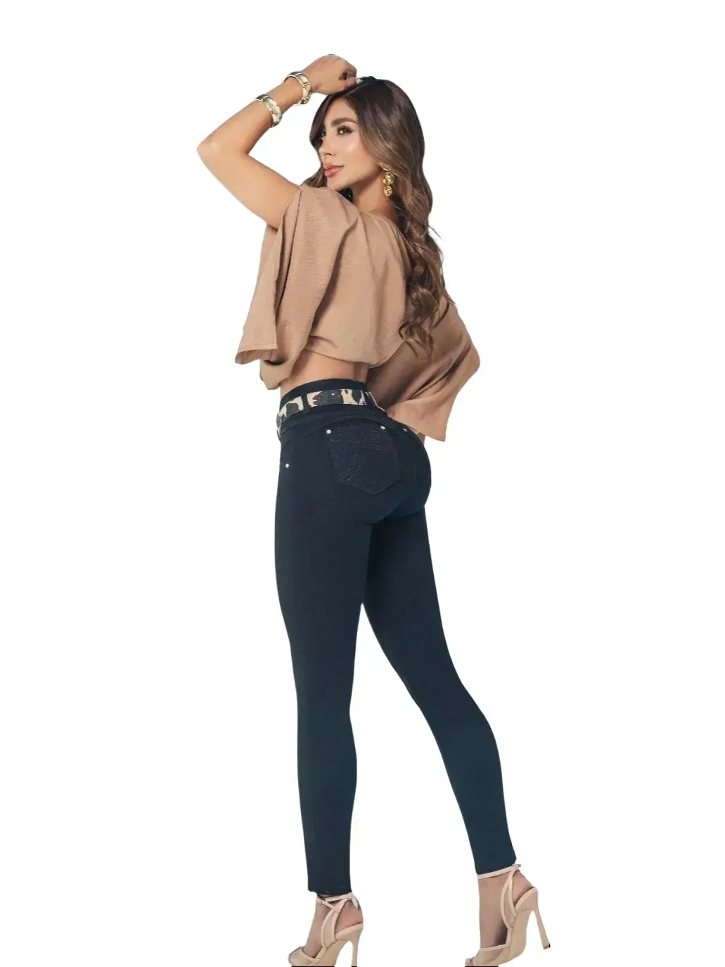 Women's Colombian High-Waist Push-Up Skinny Jeans - REF GALY,XONDIA,KALESI,ADRI.VANE, 3/5 Buttons, Dark Tone, Waistband Details, Streetwear, Everyday Casual, Comfortable Fit, All-Season