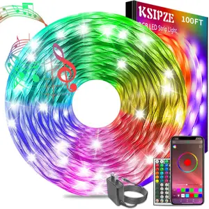 200FT 100FT 50FT Smart Led Strip Lights RGB Color Changing Time Setting Music Sync Strip Lights with both App and Remote Control for Bedroom Indoor Lighting, for Christmas Gifts